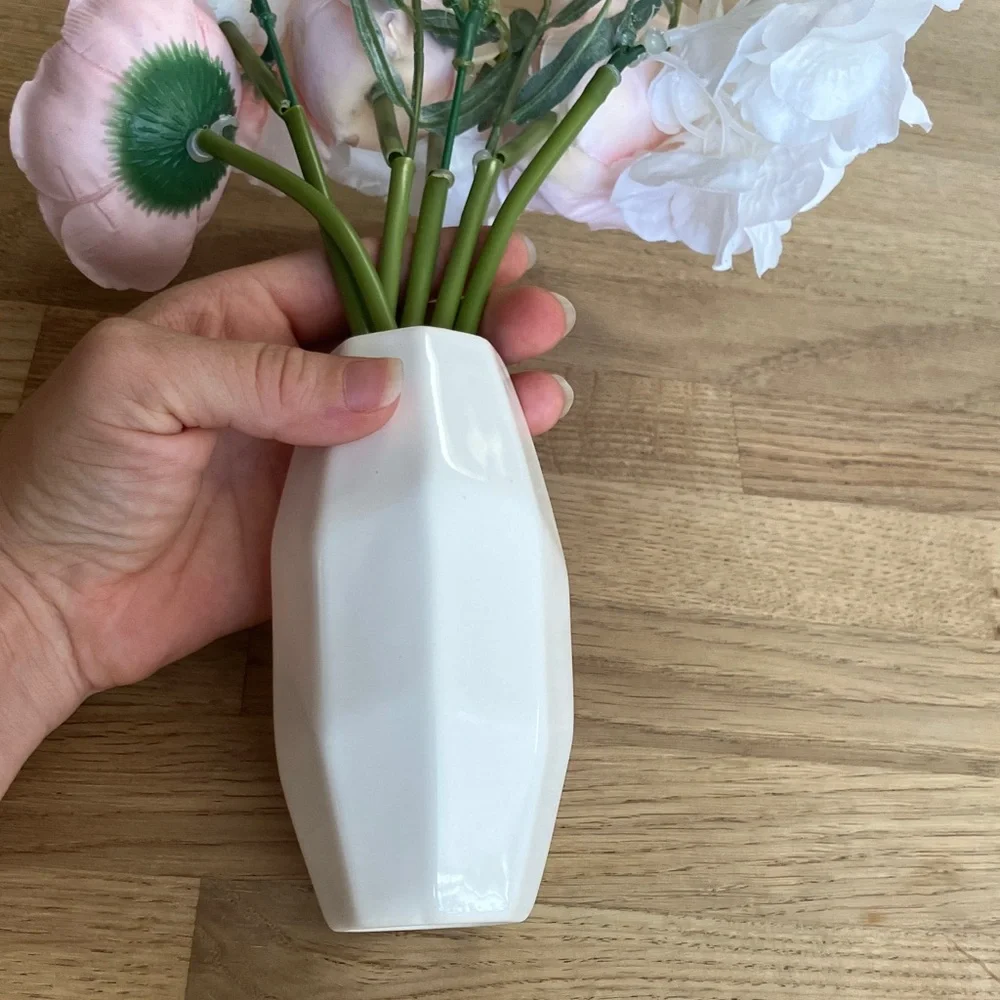 Vintage Ceramic Vase with Pink and White Flowers